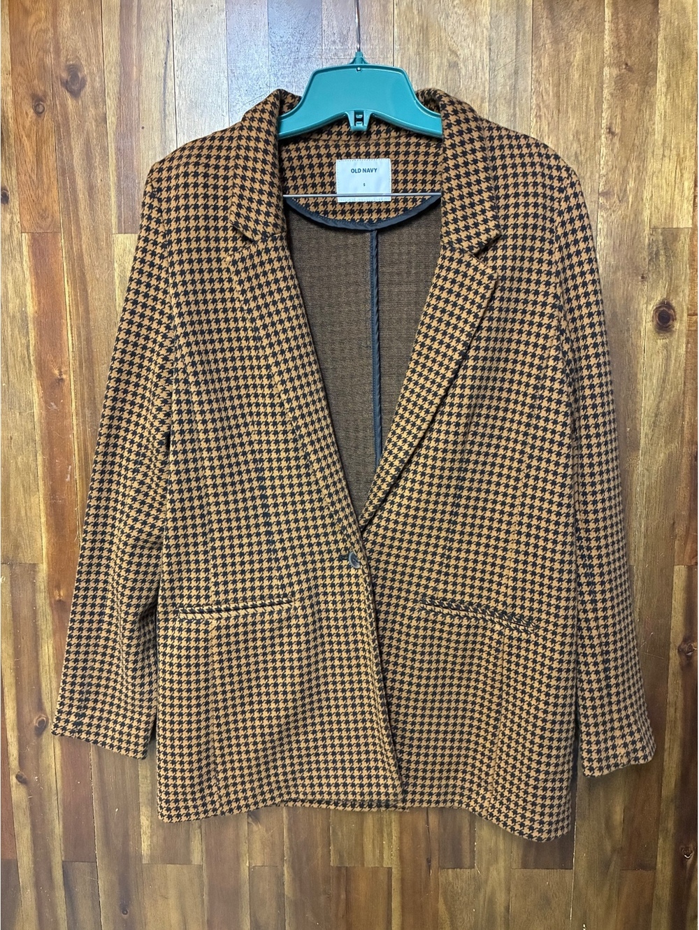 Old Navy Houndstooth Blazer Women S Brown Black Oversized Preppy Academia